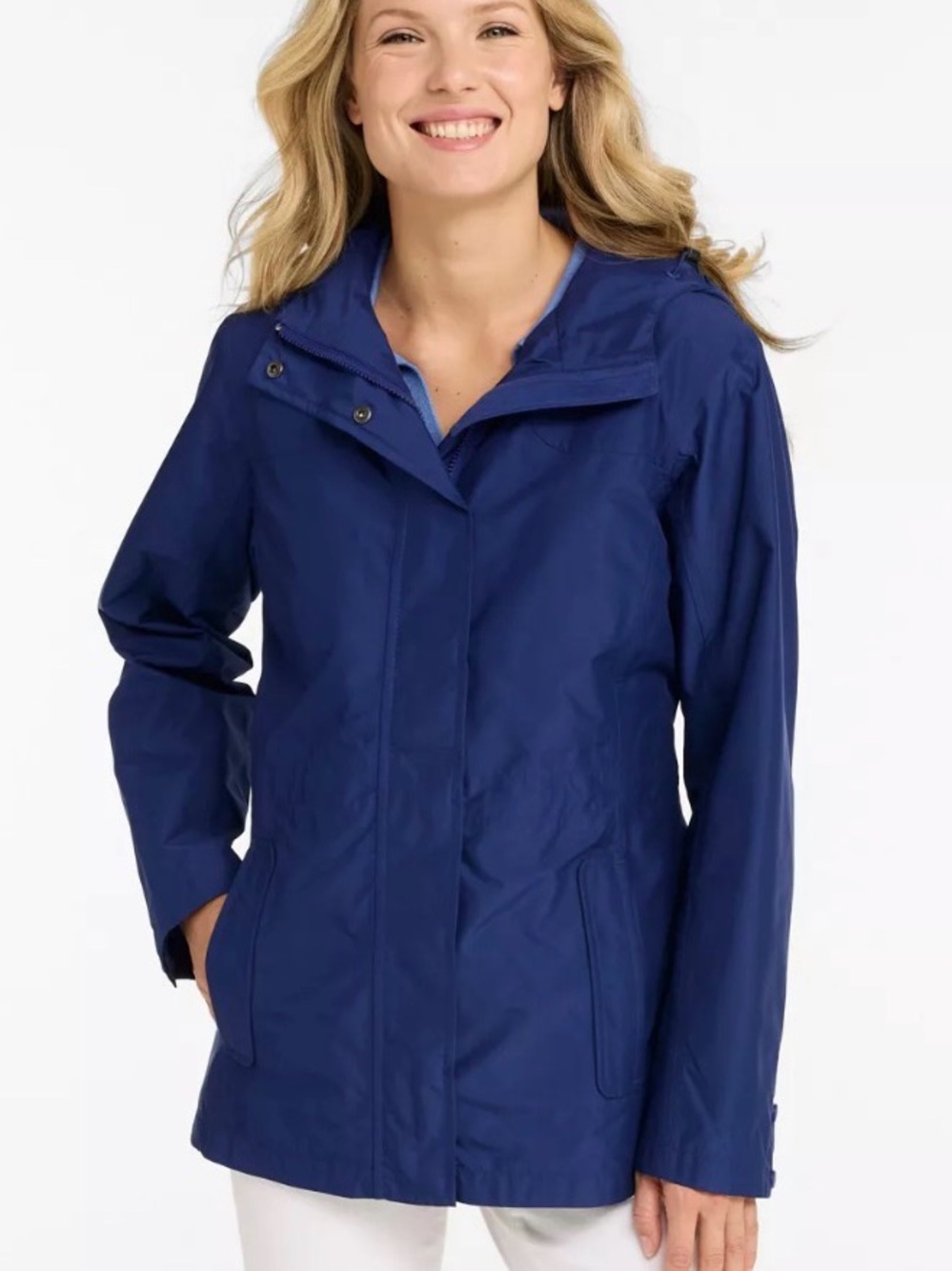 L.L.Bean H2OFF Primaloft Insulated Rain Jacket Women’s Navy Blue Hood XL Petite